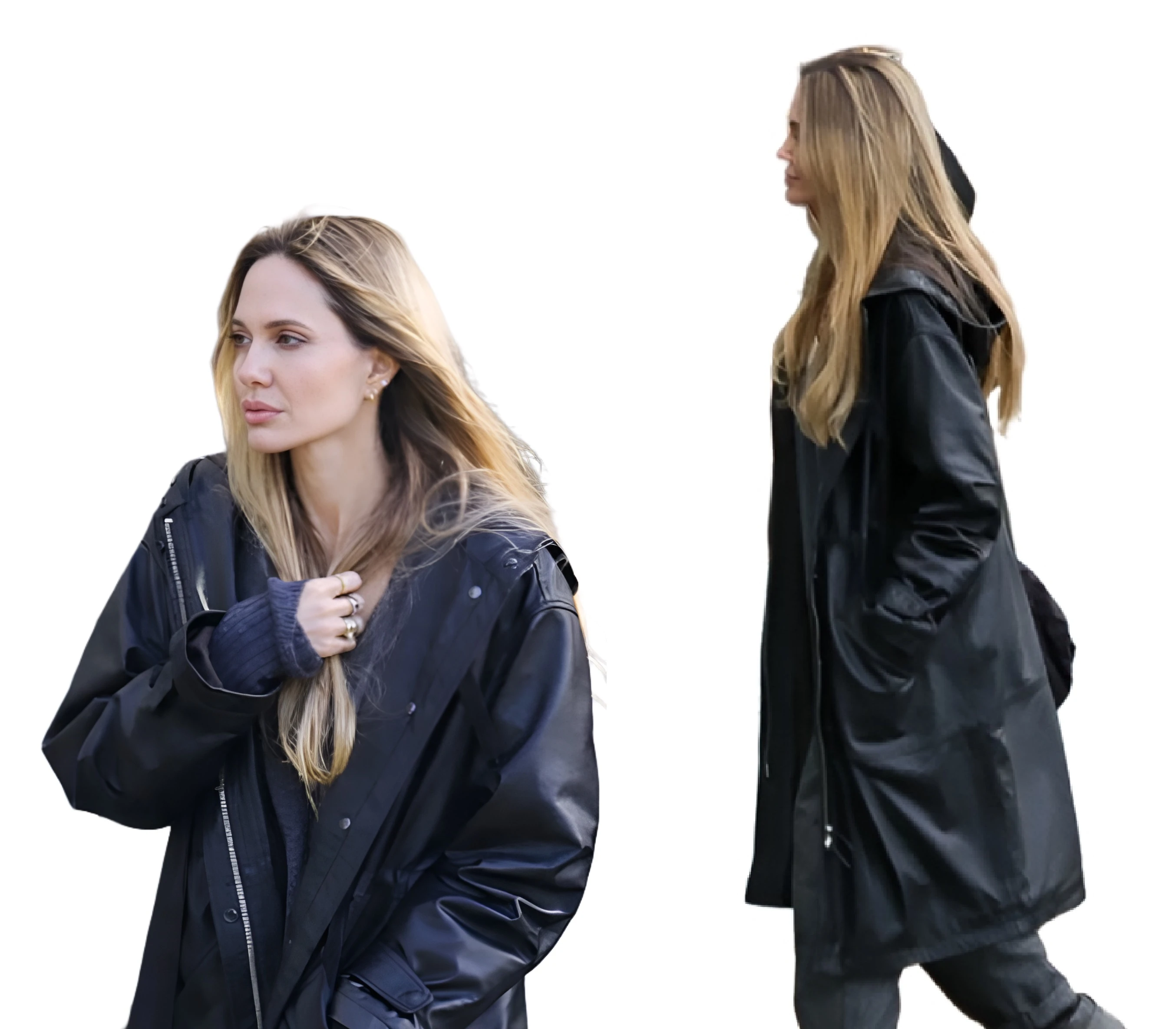 Angelina Jolie Black Hooded Long Jacket women black jacket, hooded jacket women, black winter coat, oversized coat women, long black jacket, women outerwear winter, casual winter jacket, street style coat, minimalist black jacket, modern women coat, hooded long coat, fashion winter wear women, everyday black jacket, urban outerwear women