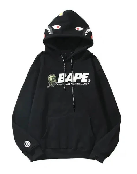 BAPE Black Hoodie Shark Face APE Shall Never Kill Ape Streetwear Pullover