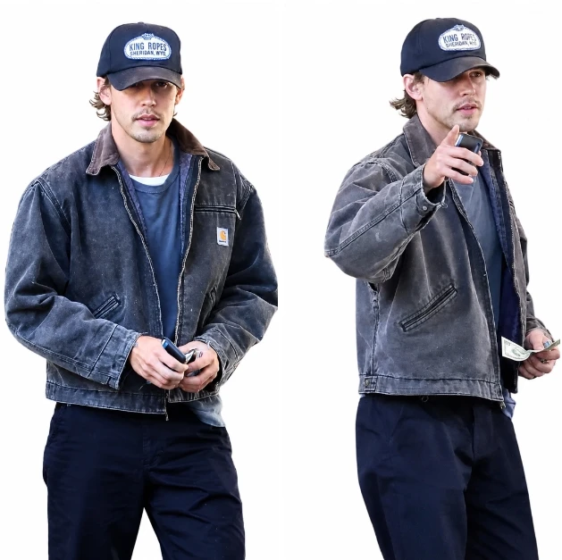 Austin Butler Wearing Beverly Hills 2026 Grey Cotton Jacket