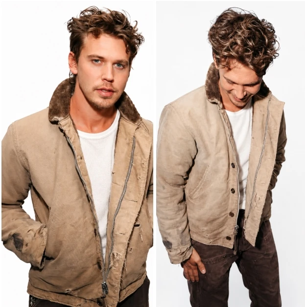 Austin Butler Distressed Beige Cotton Jacket With Fur Collar