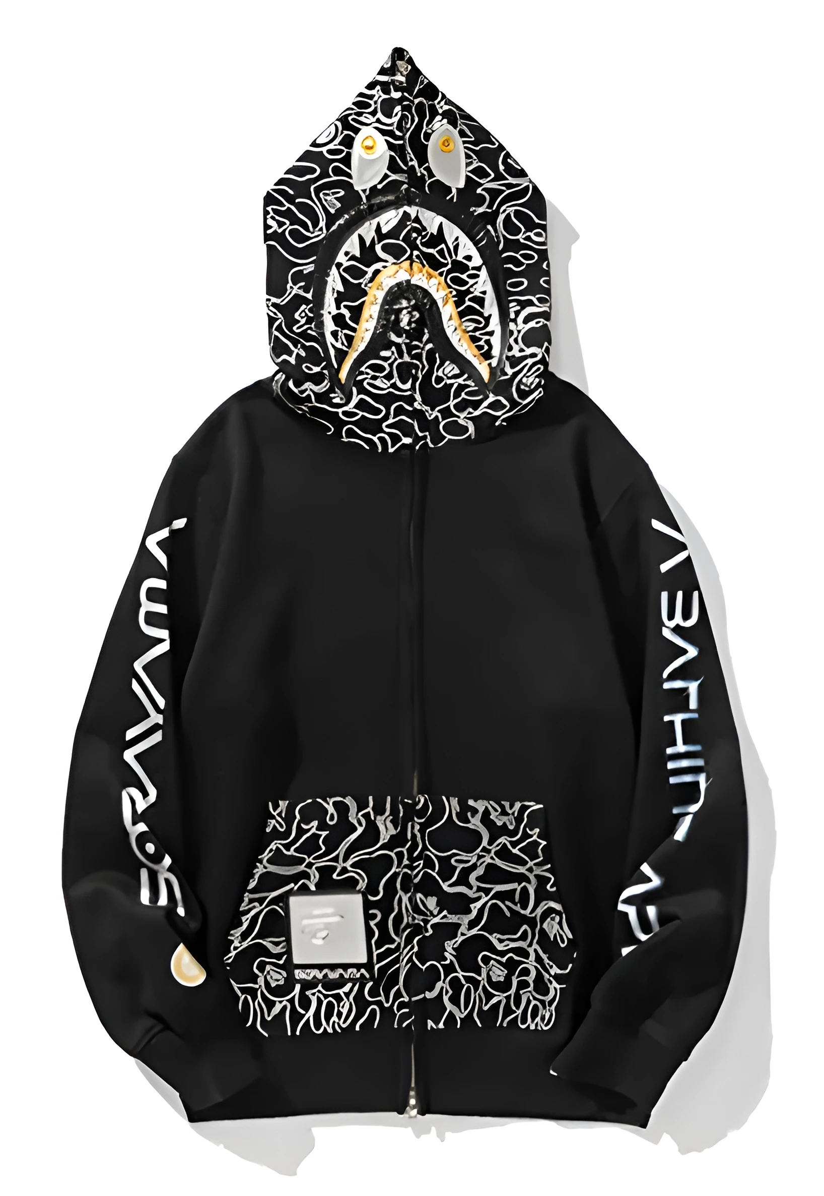BAPE Black Shark Hoodie 23rd Anniversary Zip Front View