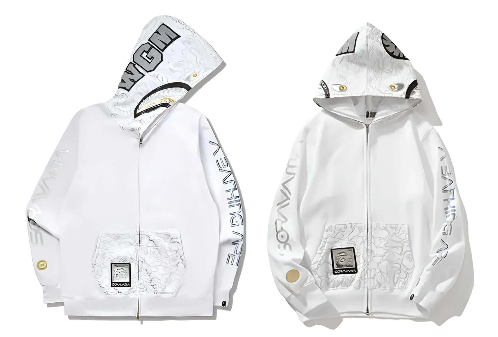 BAPE White Hoodie 23rd Anniversary Graphic Zip Up Front View