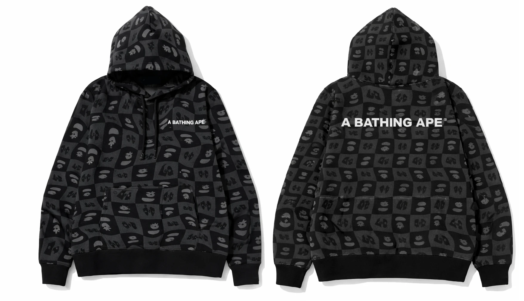 A Bathing Ape BAPE Black Pullover Hoodie Pattern Front View