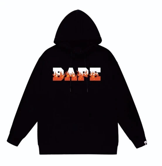 BAPE Flame Print Black Hoodie Pullover Front View