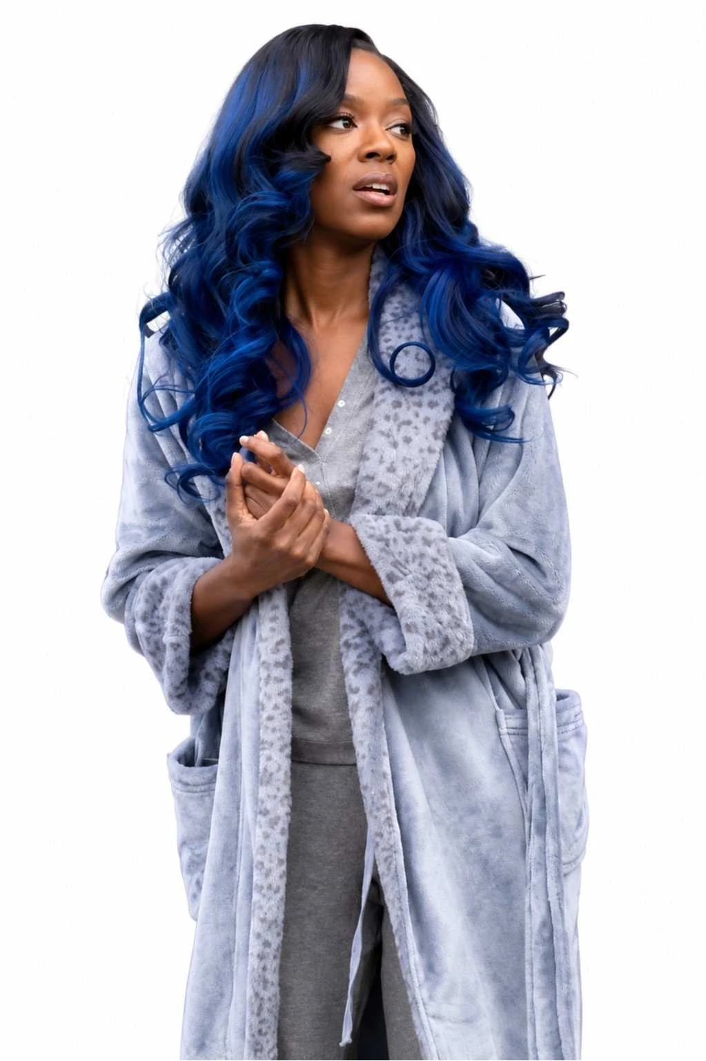 Amber Reign Smith Beauty in Black S02 Grey Robe Tyler Perry’s Beauty in Black S02 Amber Reign Smith Grey Robe