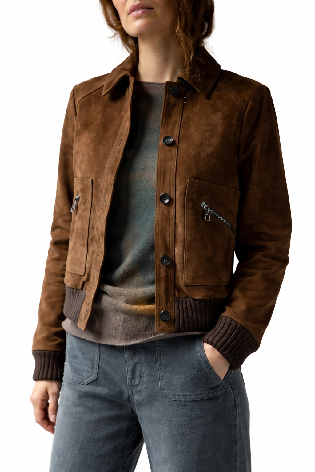 suede bomber jacket, women brown jacket, suede leather coat, casual bomber jacket, ribbed cuff jacket, brown outerwear, ladies suede jacket, everyday leather jacket, fall fashion jacket, winter suede coat