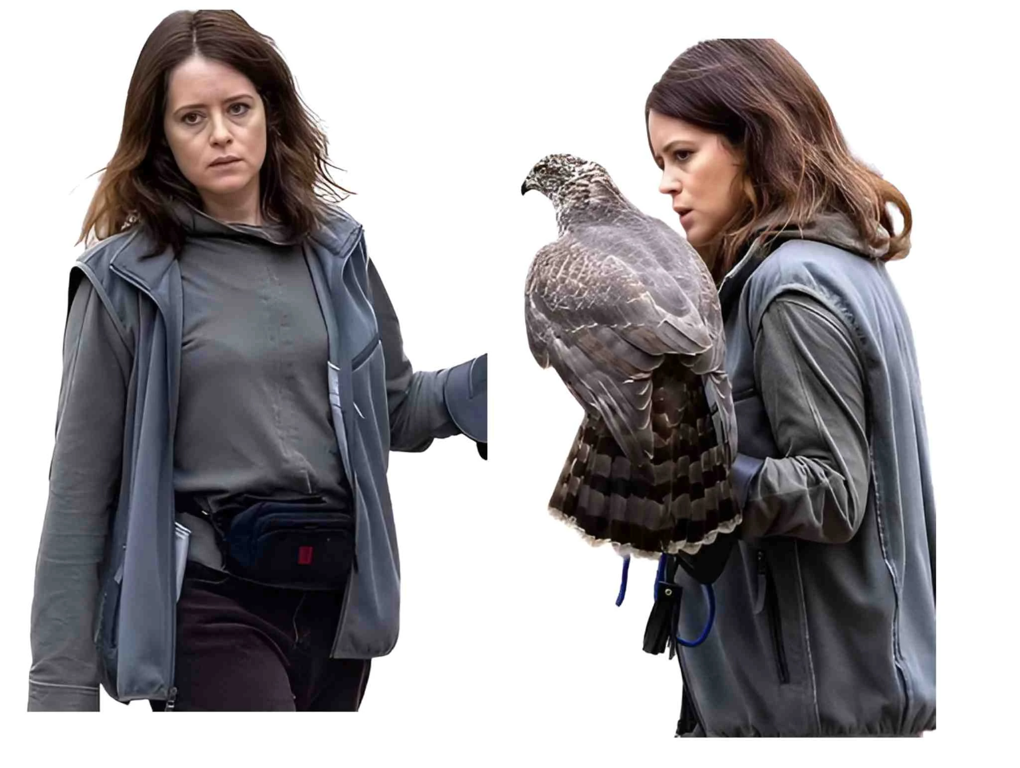 Claire Foy H Is for Hawk Grey Vest Claire Foy H Is for Hawk Grey Vest
