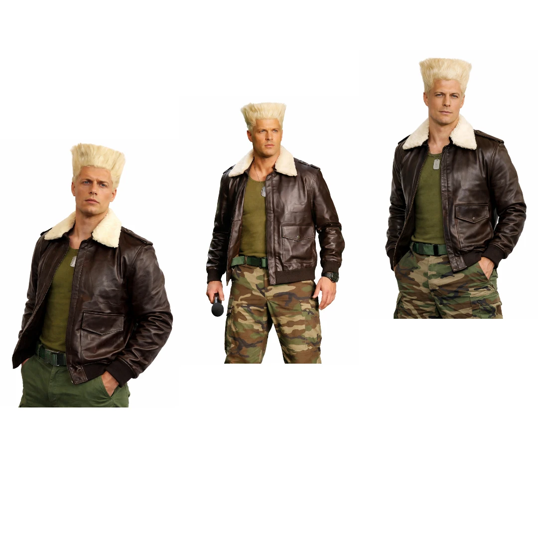 Cody Rhodes Street Fighter Brown Shearling Leather Jacket Front View