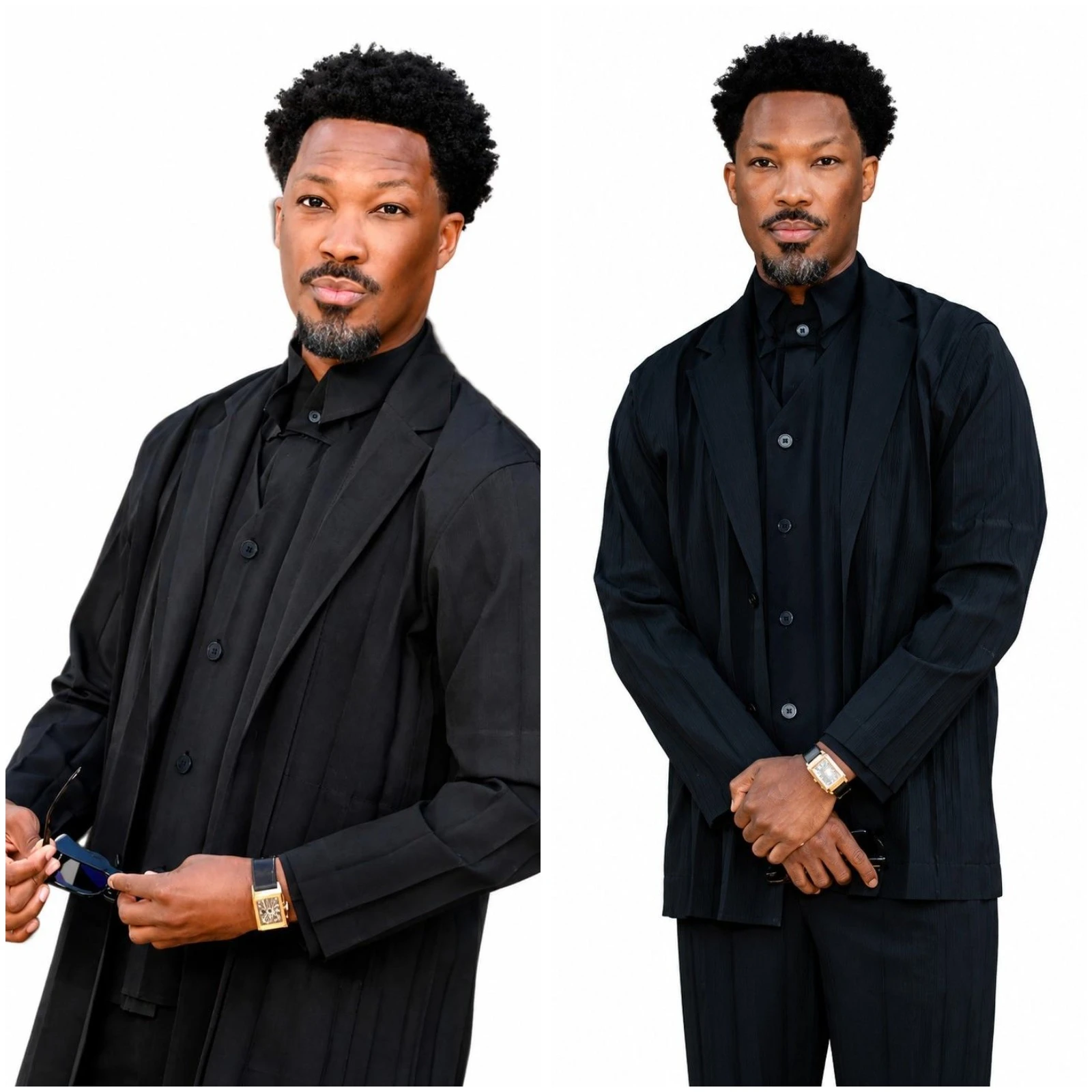 Corey Hawkins Black Textured Blazer with Notch Lapel