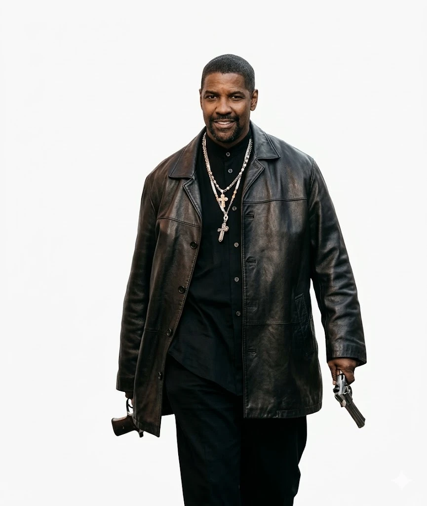 Denzel Washington Training Day Black Leather Jacket Front View