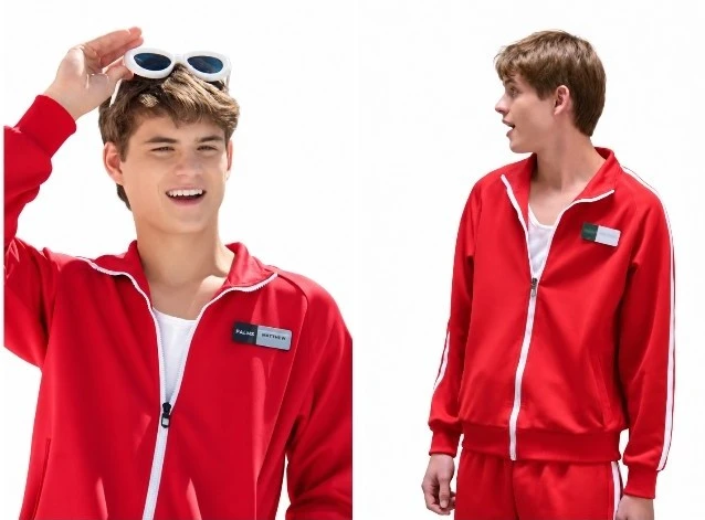 Preston Oliver wearing red track jacket in Double Trouble 2026