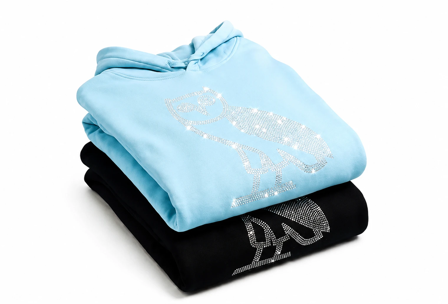 Folded Drake OVO Hoodies In Sky Blue And Black Colors