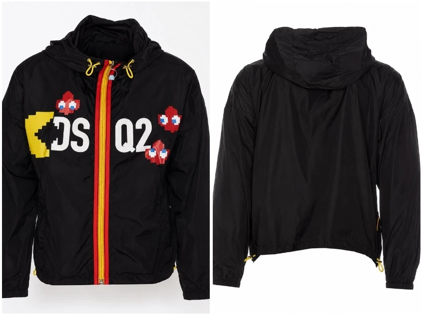 DSQ2 Pac Man Black Hooded Windbreaker Jacket Front View