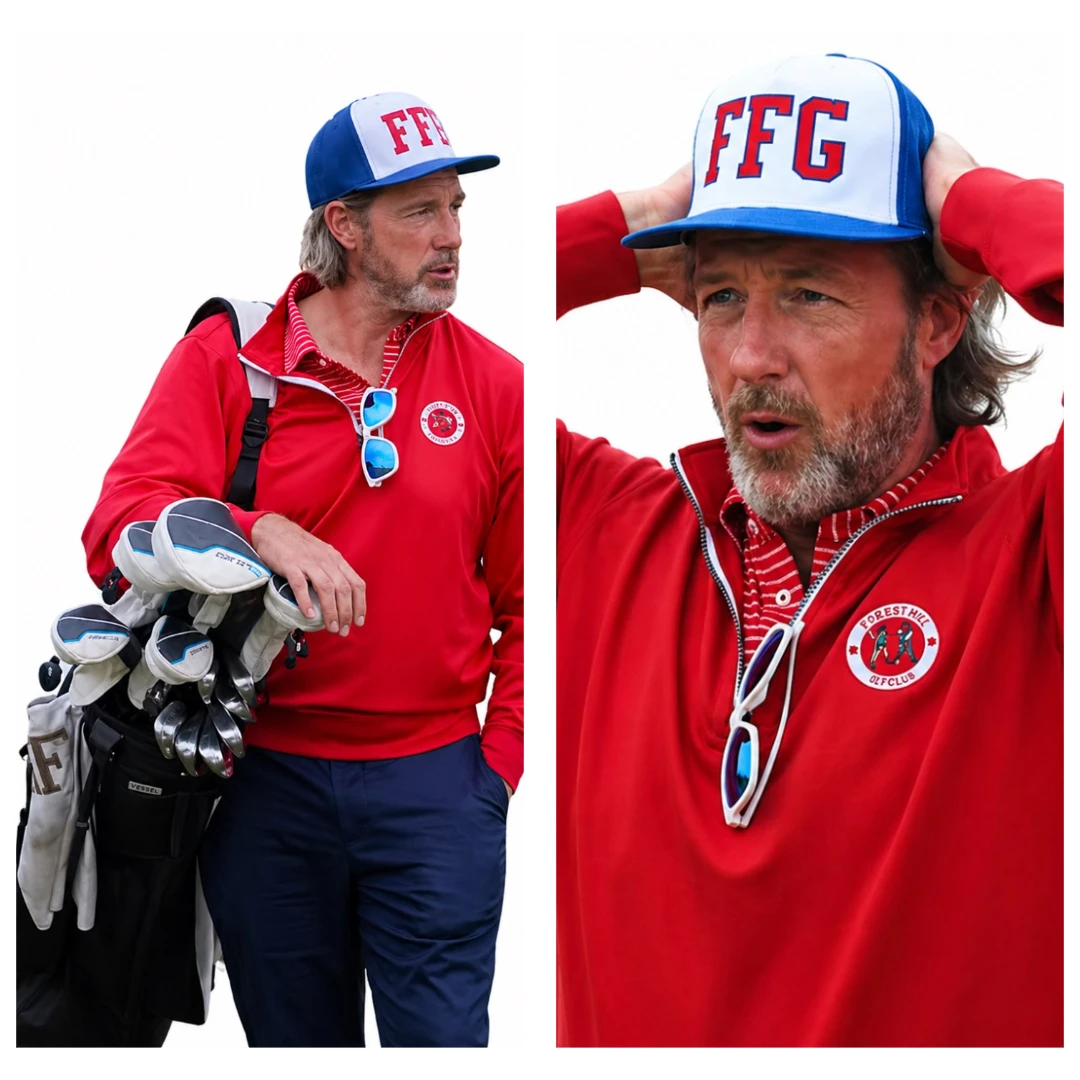 Edward Burns Finnegans Foursome Red Fleece Golf Pullover Jacket Front View