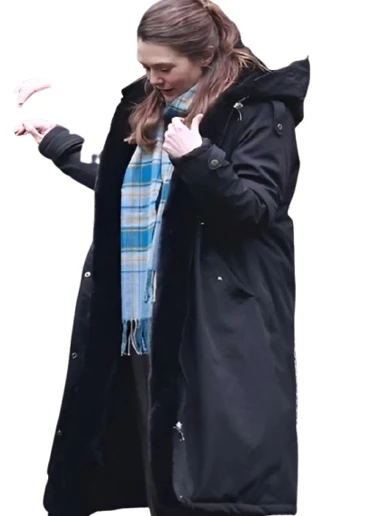 Eternity Elizabeth Olsen Black Hooded Coat Eternity Elizabeth Olsen Black Hooded Coat