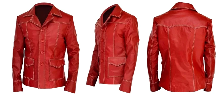Fight Club Brad Pitt Red Leather Jacket 