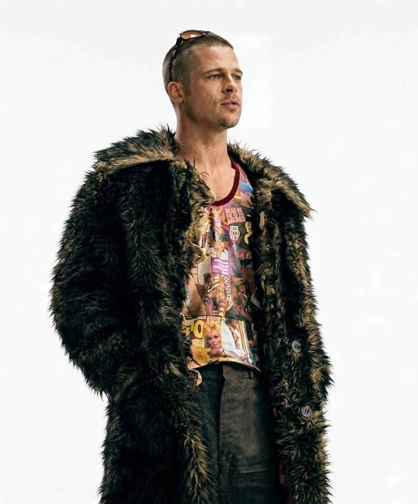 Brad Pitt Fight Club Fur Coat Front View 