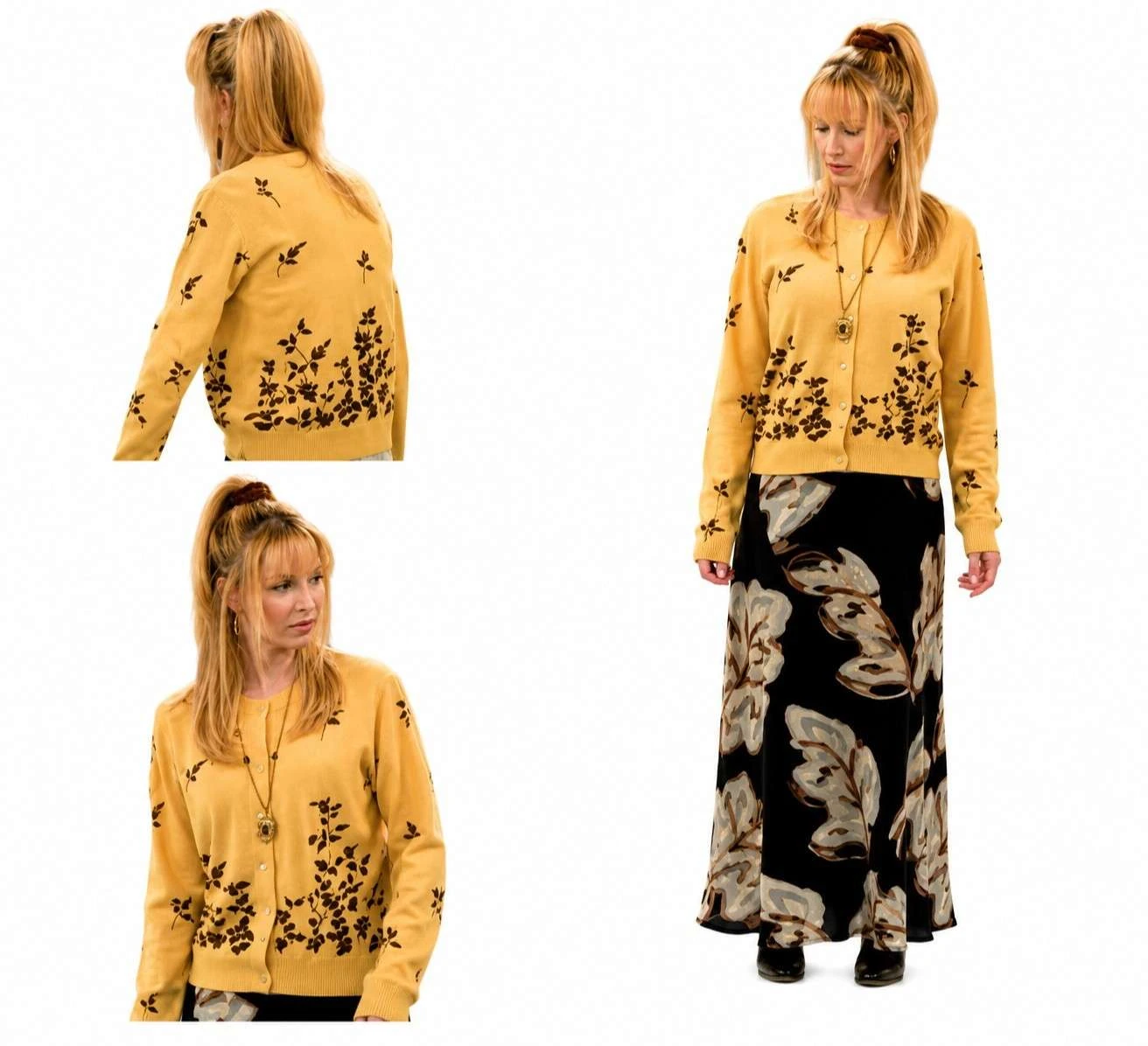 Lisa Kudrow as Phoebe Buffay Wearing Mustard Floral Cardigan