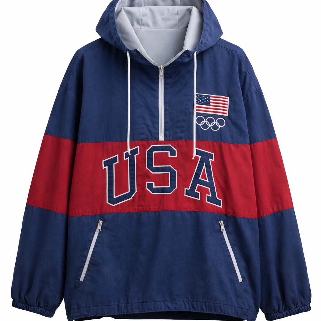 Gap Team USA Oversized Anorak Jacket Front View Navy Red