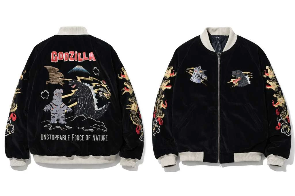 Godzilla Black Embroidered Bomber Jacket Godzilla Black Embroidered Bomber Jacket