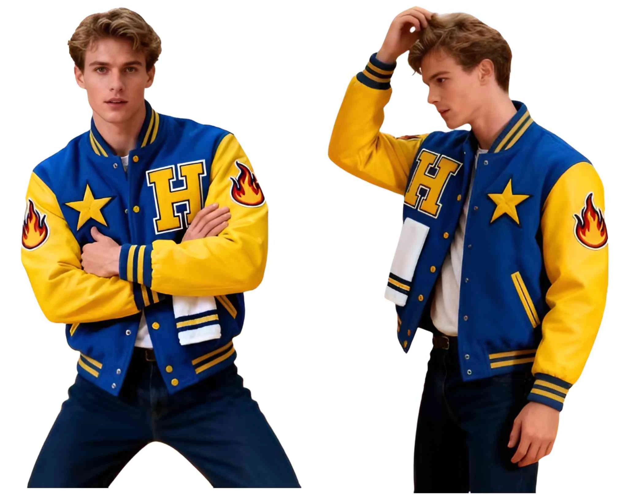 H Star Letterman Blue and Yellow Varsity Jacket H Star Letterman Blue and Yellow Varsity Jacket