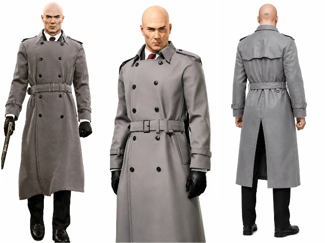 Agent 47 Ash Grey Double Breasted Belted Trench Coat