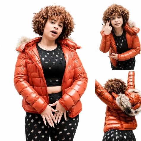 Ice Spice Orange Puffer Jacket Women's Fur Hood Winter Coat