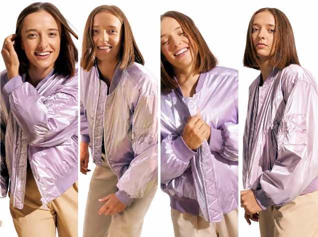 Iga Swiatek Lavender Metallic Bomber Jacket Front View