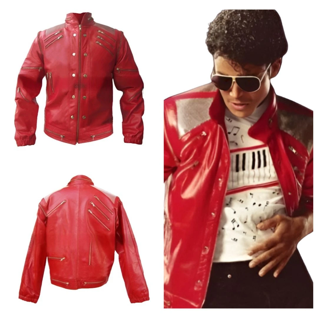 Jaafar Jackson Michael Movie Thriller Red Leather Jacket for men red leather jacket movie style
