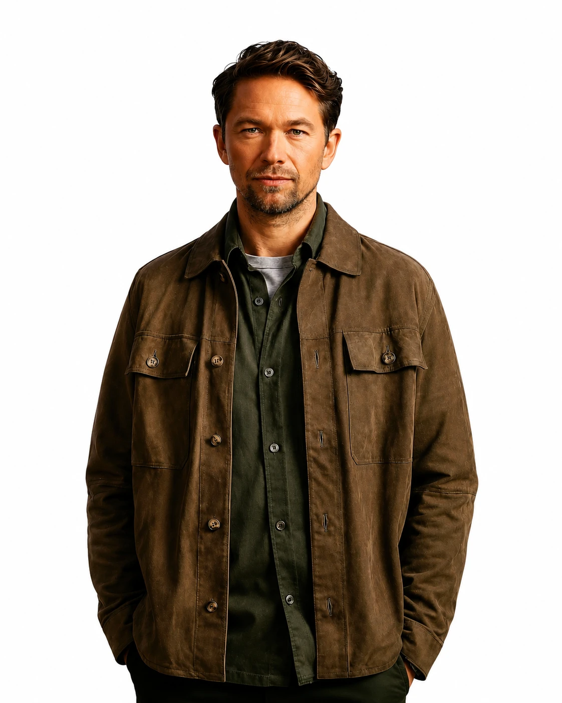 Jakob Oftebro wearing the Blodsoffer Brown Suede Leather Jacket