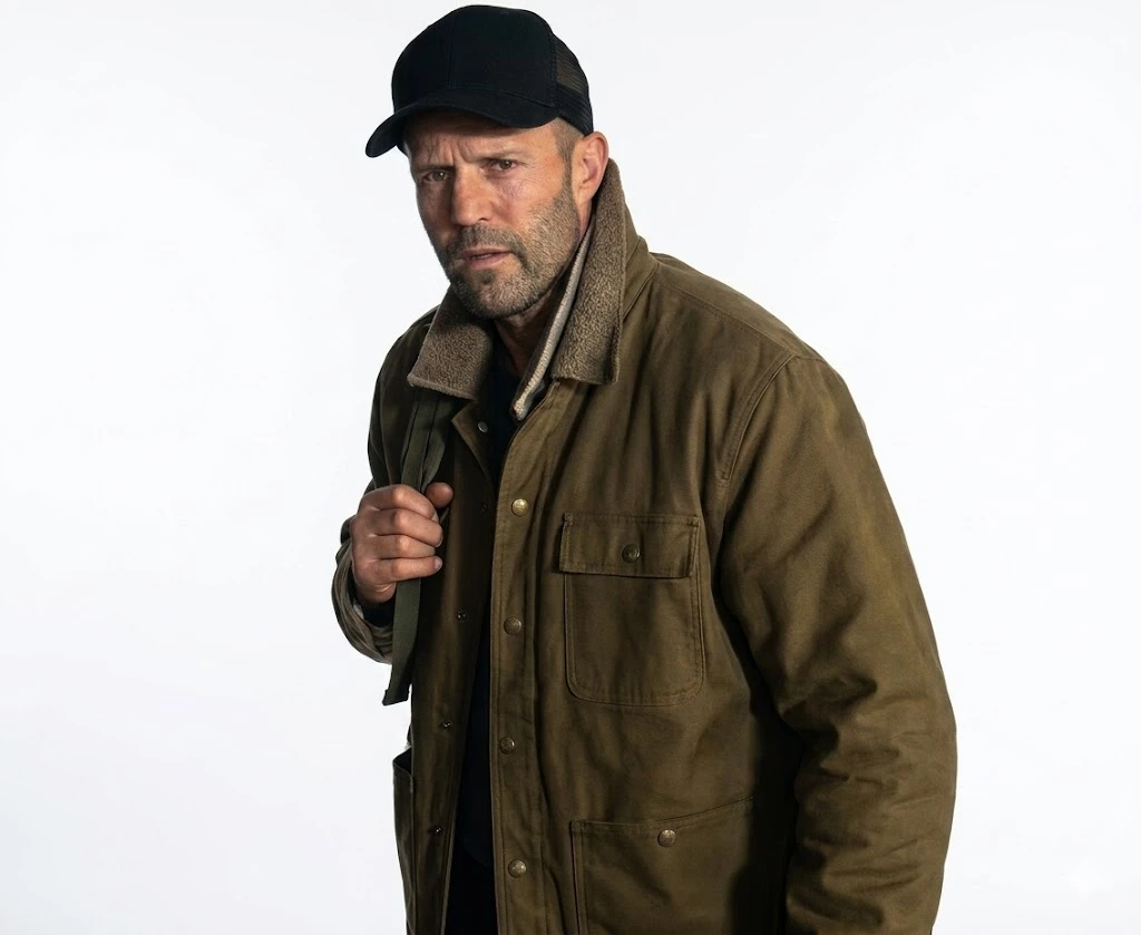 Jason Statham Mutiny 2026 Jacket Scene Location Jason Statham Mutiny 2026 Brown Shearling Jacket Outdoor Scene