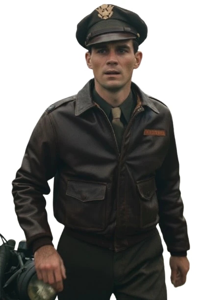 Jimmy 2026 KJ Apa Brown Leather Military Jacket Jimmy 2026 KJ Apa Brown Leather Military Jacket Front View, KJ Apa Jimmy 2026 Leather Aviator Jacket, Brown Leather Military Jacket Movie Inspired, Vintage War Era Leather Jacket Jimmy 2026, Classic Aviator Brown Leather Jacket For Men