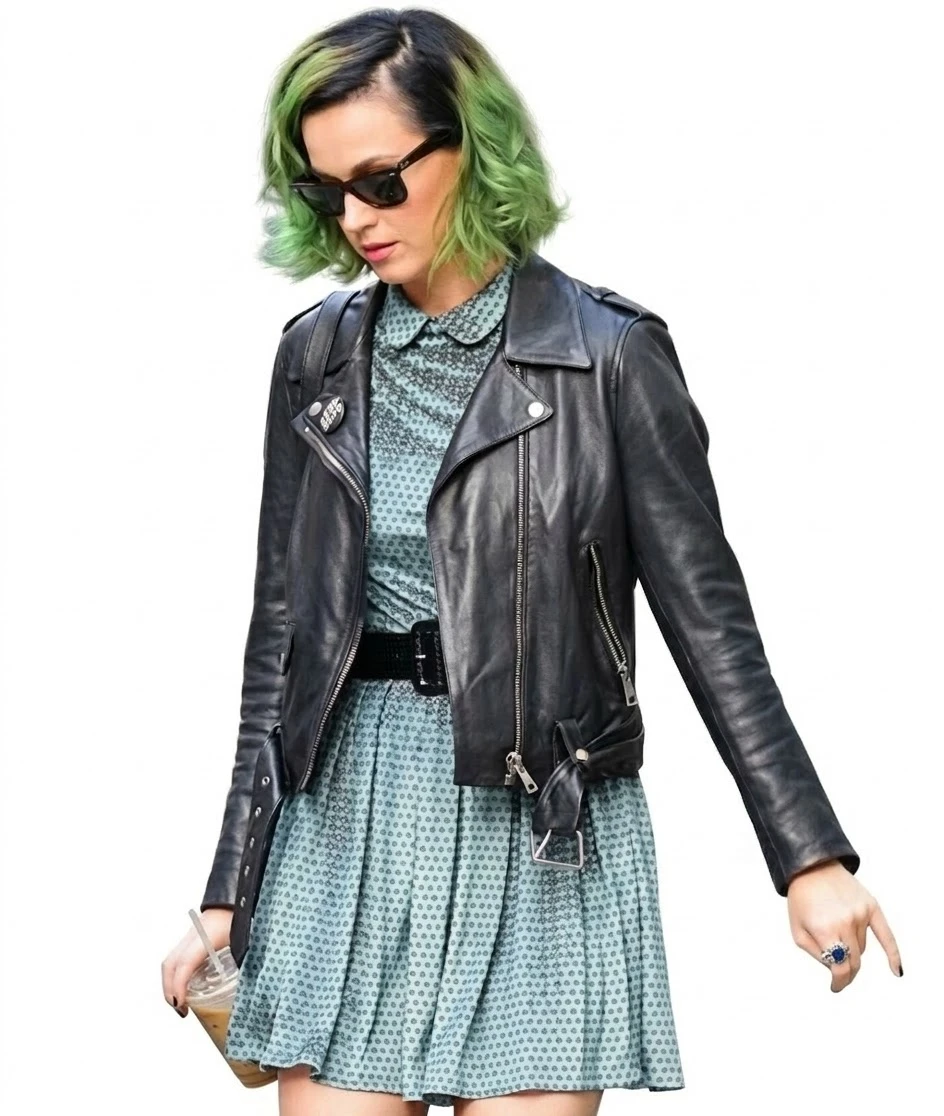 Katy Perry Black Moto Style  Leather Jacket 