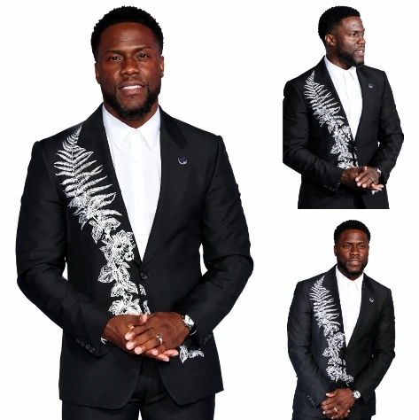 Kevin Hart Black Embroidered Blazer - Celebrity Inspired Formal Jacket