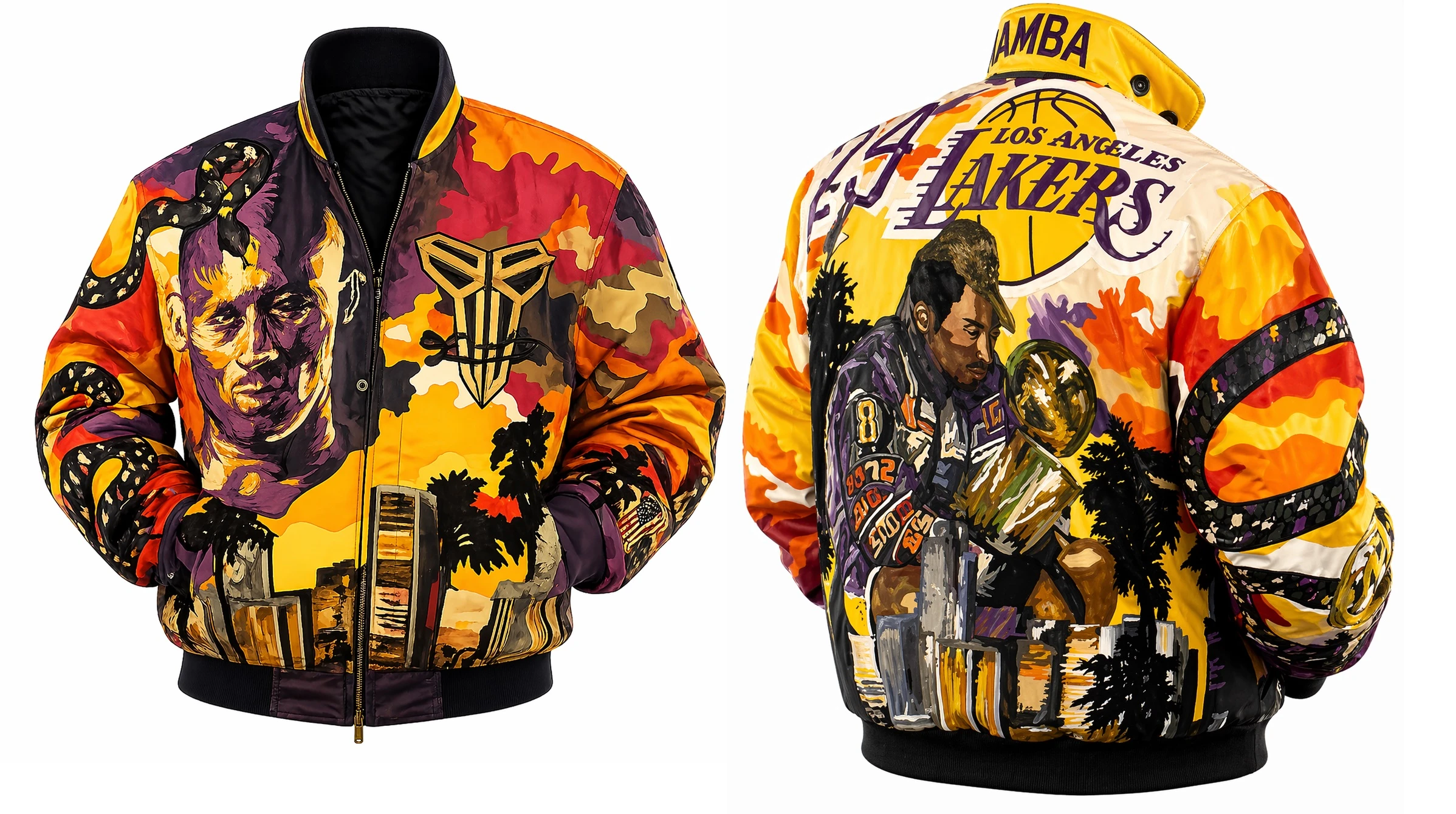 Kobe Bryant Lakers Mamba Cotton Jacket Los Angeles Tribute Front Graphic Jacket