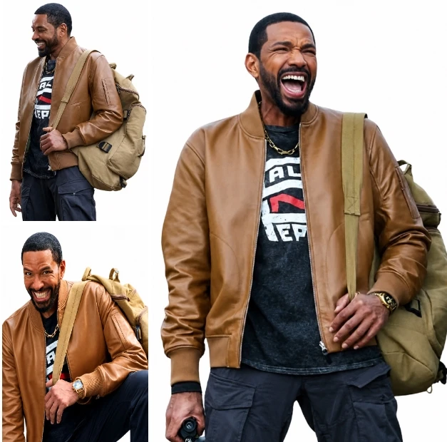 Laz Alonso Wearing Brown Leather Jacket In The Boys Season 5
