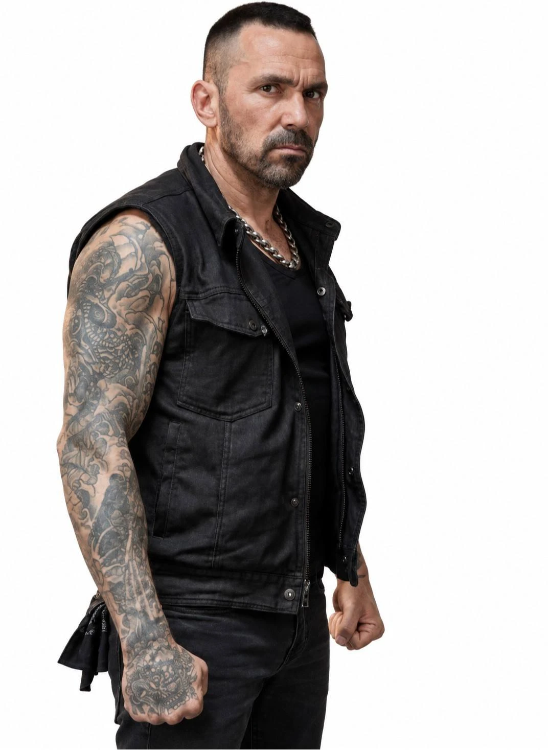 Legend of the White Dragon 2026 Jason David Frank Black Denim Vest Jason David Frank wearing Legend of the White Dragon 2026 black denim vest