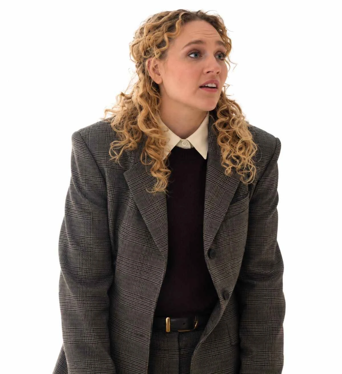 Kat Cunning Line of Fire 2026 Grey Plaid Blazer Line of Fire 2026 Kat Cunning Grey Plaid Blazer