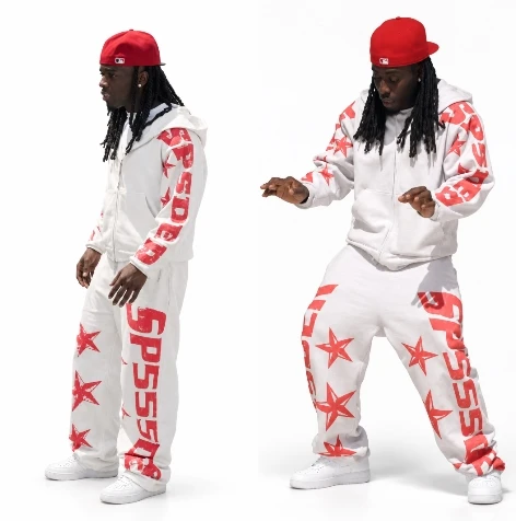 Kai Cenat Livestream from Hell 2026 white printed tracksuit front view