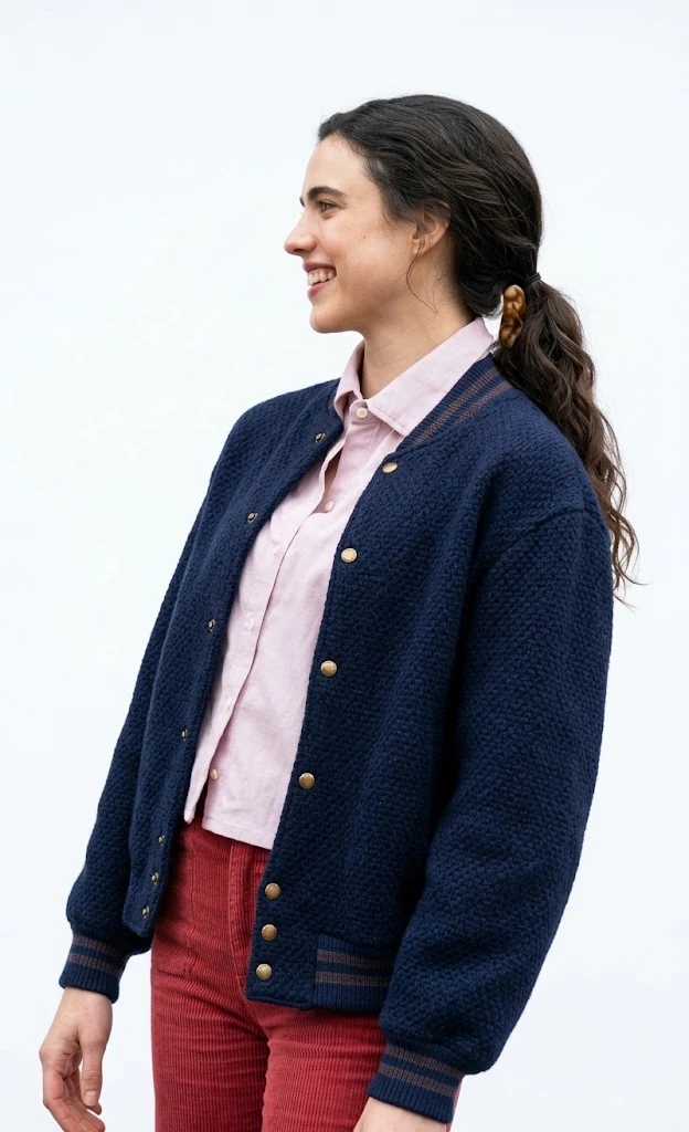 Love of Your Life 2026 Margaret Qualley Navy Blue Varsity Jacket Margaret Qualley Navy Blue Varsity Jacket from Love of Your Life 2026