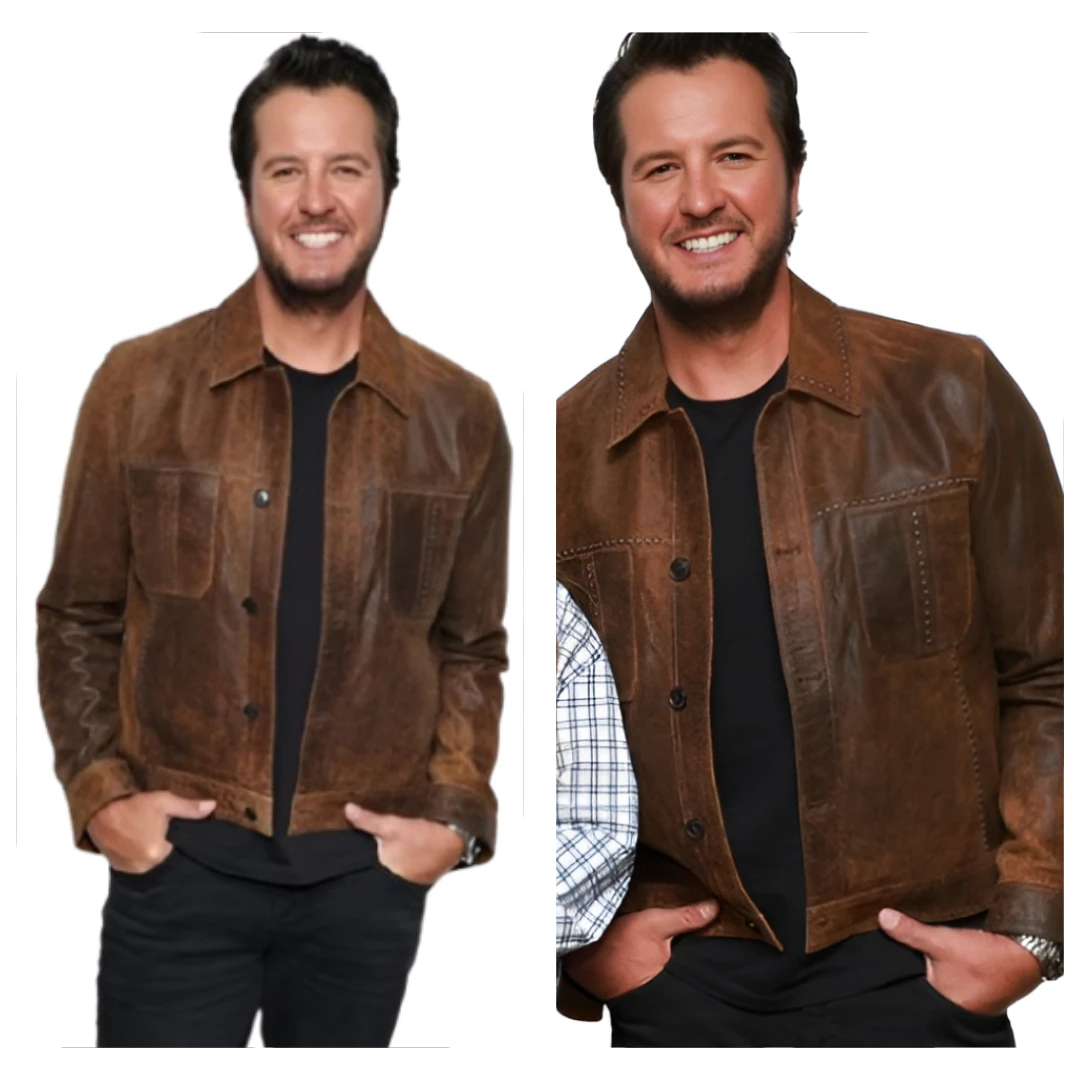luke bryan american idol 2026 brown leather jacket front view celebrity style