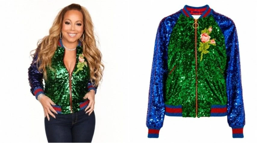 Mariah Carey Green and Blue Sequin Bomber Jacket