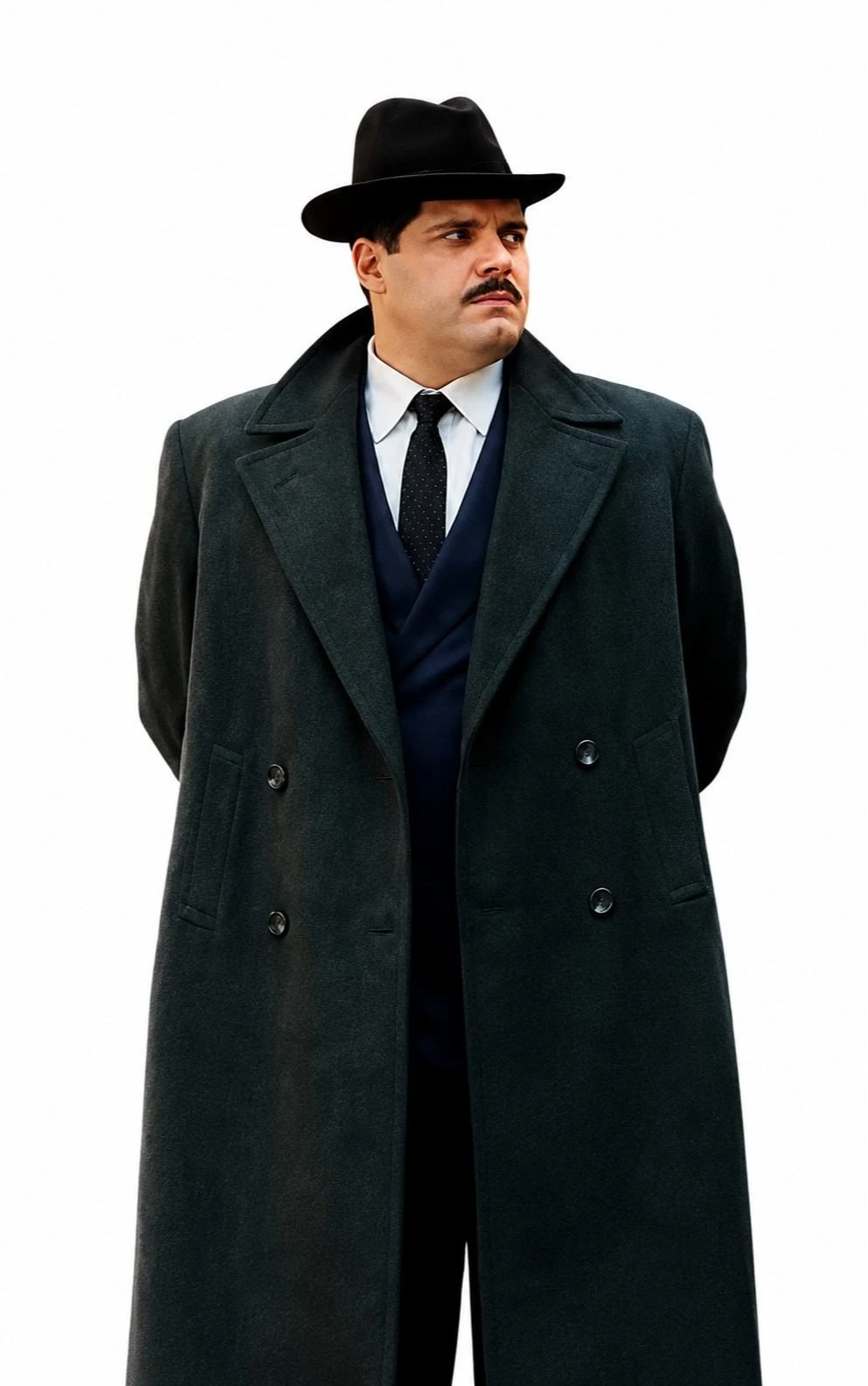 Salvatore Esposito Maserati The Brothers Black Coat Salvatore Esposito wearing a black coat in Maserati The Brothers 2026