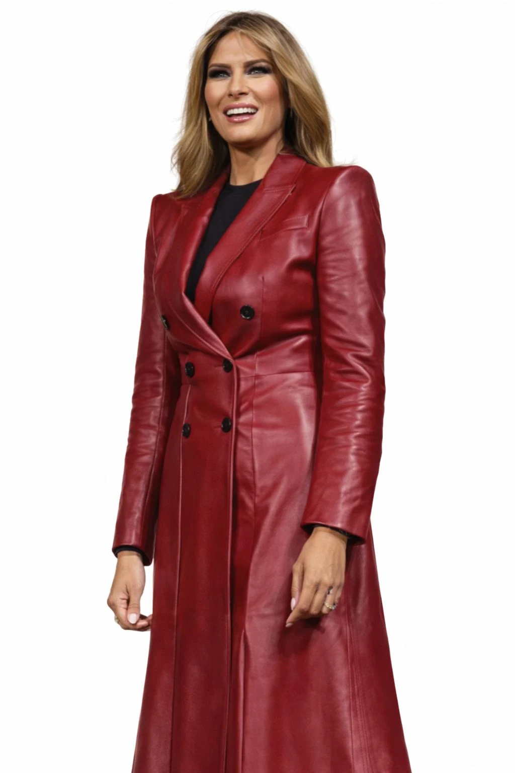 Melania Trump Leather Trench Coat melania, trump, red, leather, trench, coat, 2026