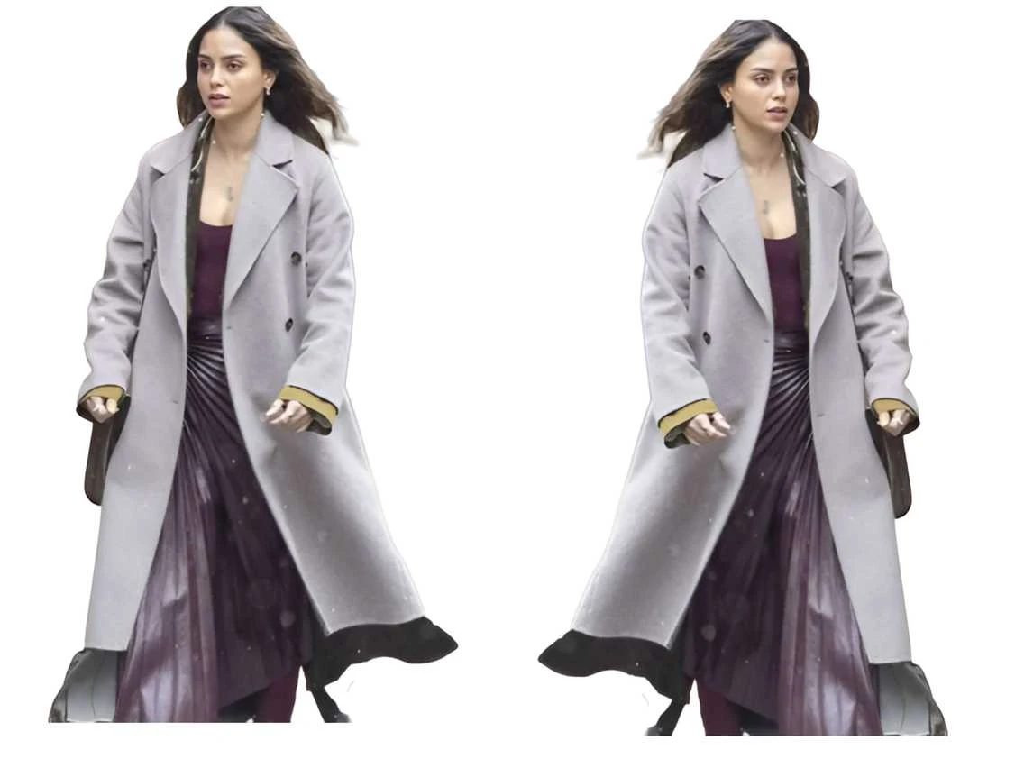 Melissa Barrera The Copenhagen Test Grey Wool Coat Melissa Barrera The Copenhagen Test Grey Wool Coat