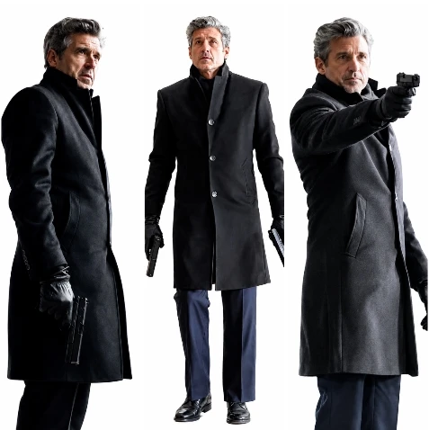 Patrick Dempsey wearing Memory of a Killer 2026 Black Wool Coat