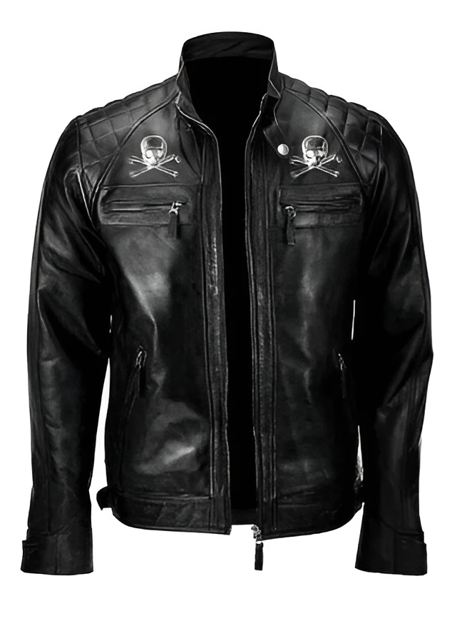 Men Devil Design Black Vitange Motorcycle Leather Jacket