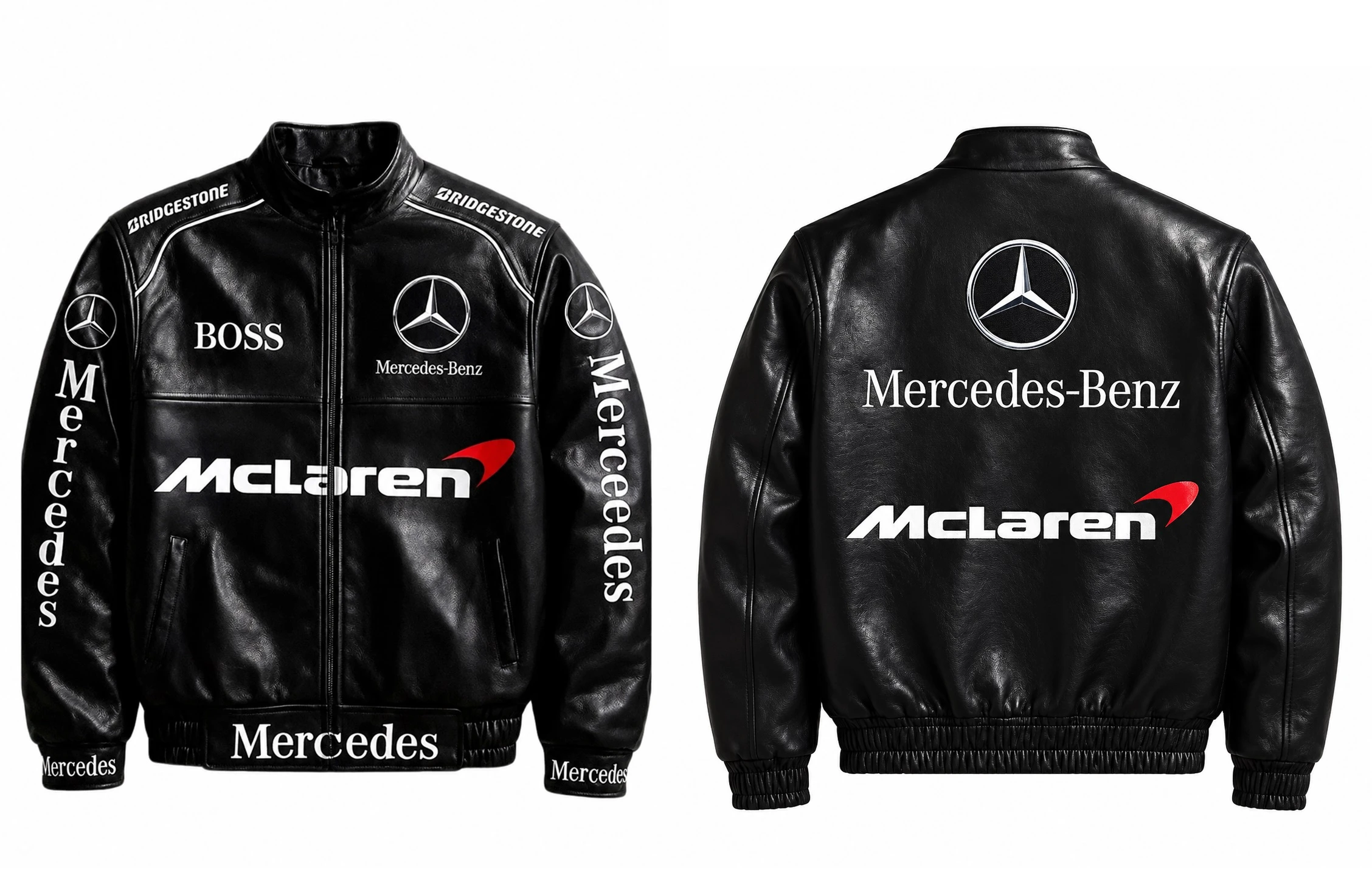 Mercedes Benz McLaren Black Leather Racing Jacket Back Side