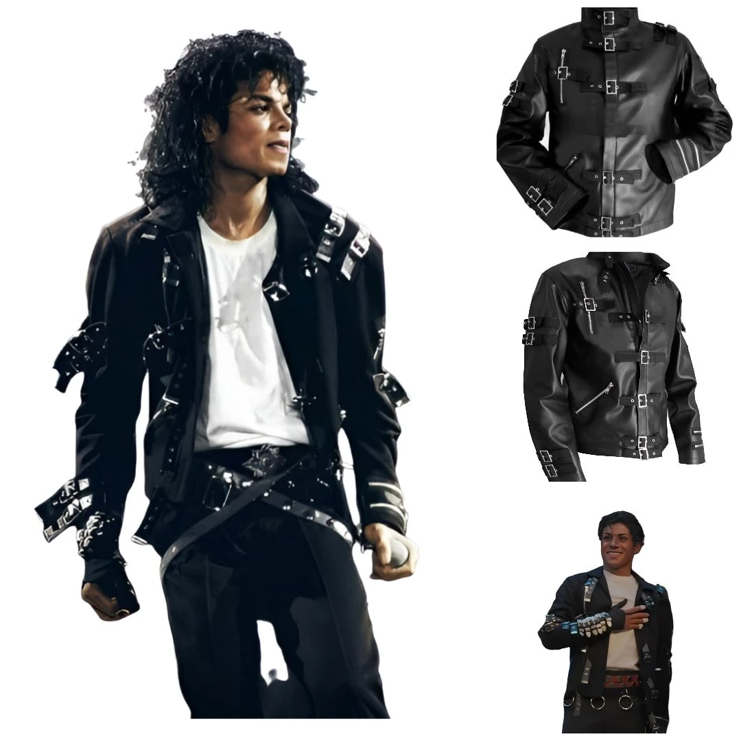 Jaafar Jackson Michael Movie Bad Black Leather Jacket black buckle leather jacket for men movie outfit