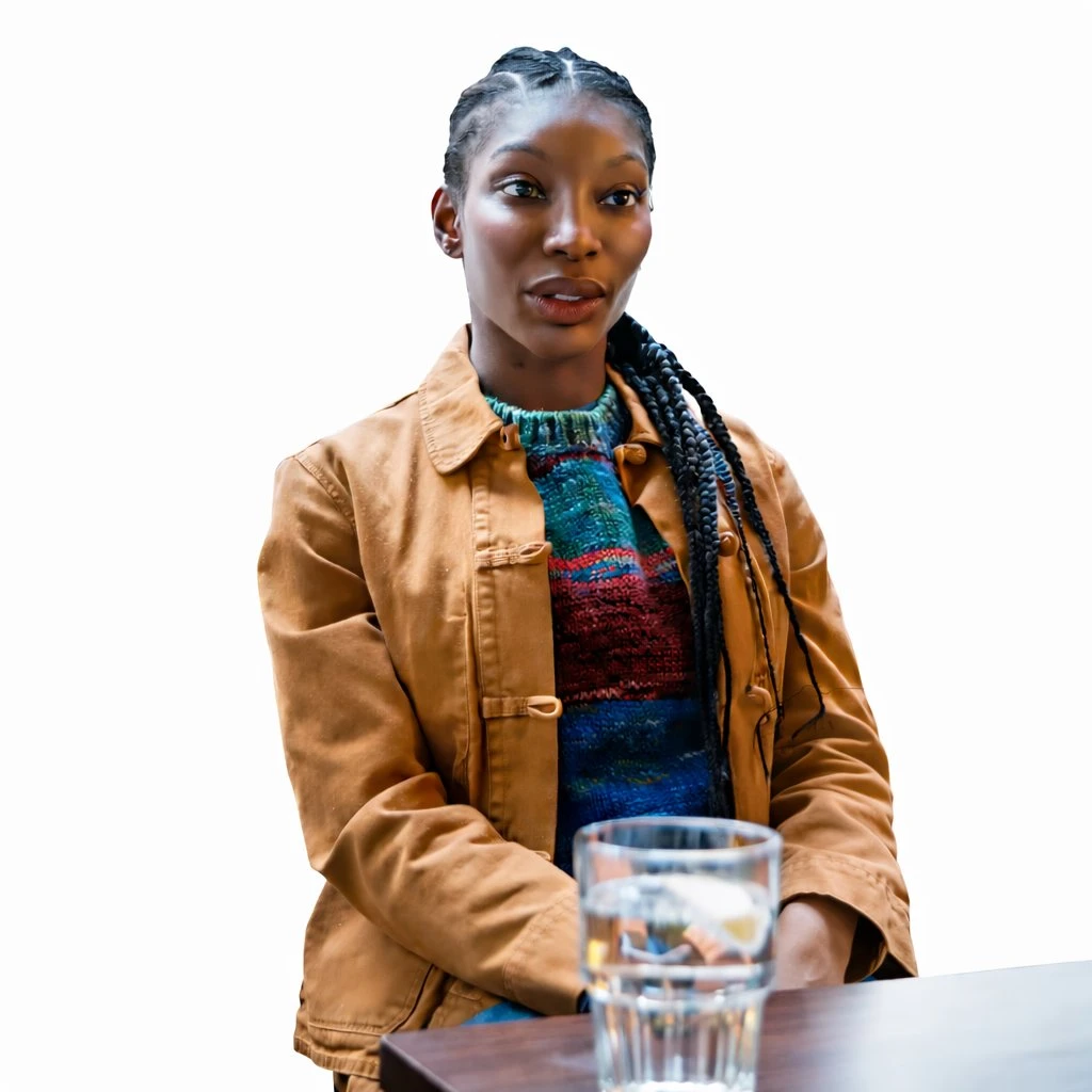 Michaela Coel The Christophers Brown Jacket michaela, coel, the, christopher, brown, cotton, jacket, lori, butler, 2026, toggle, closure